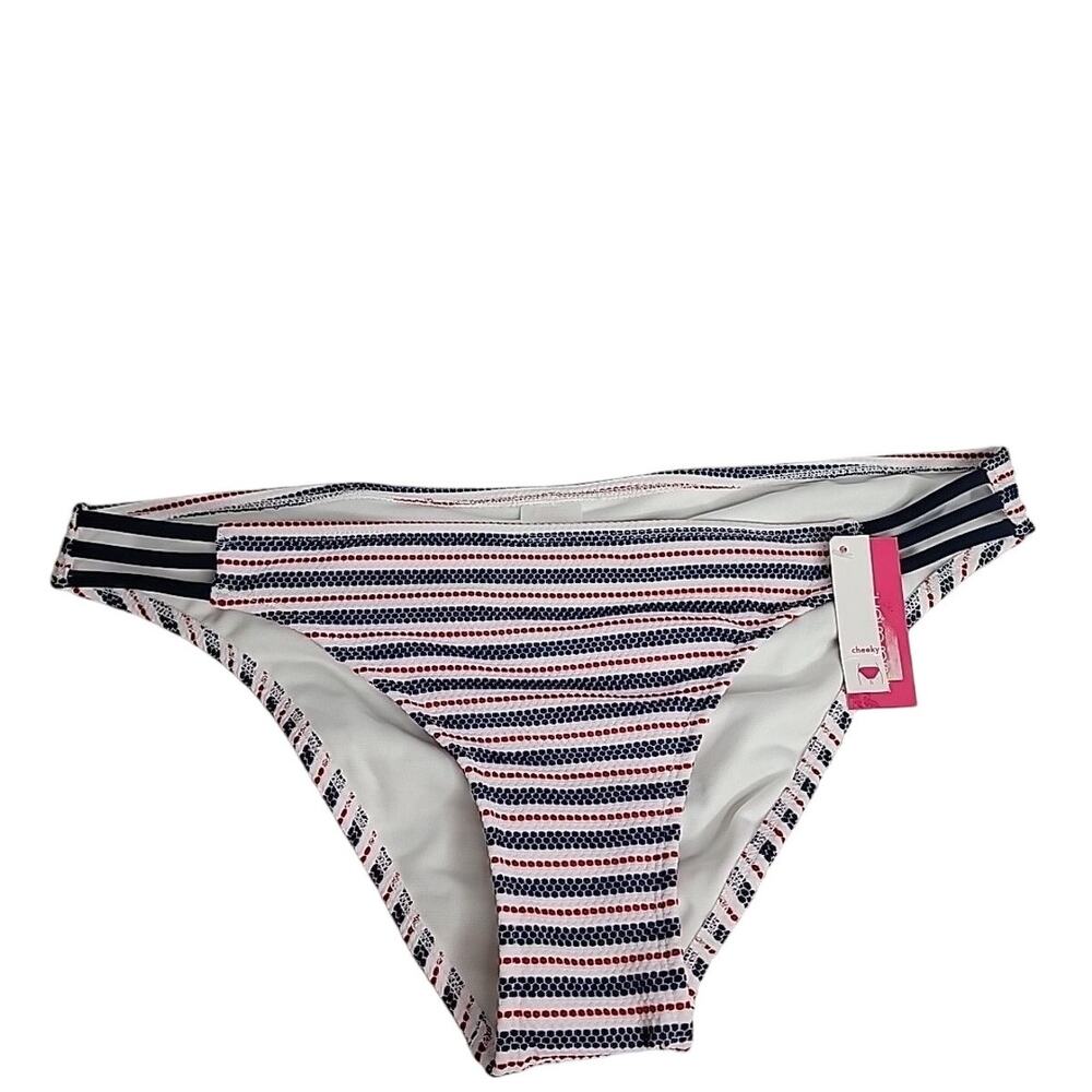 Xhilaration Bikini Bottom Patriotic Red White Blue Stripe Cheeky Womens XL NWT